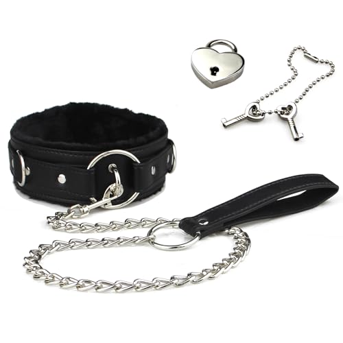 Blinan Pu leather choker collar with leash adjustable size for women black