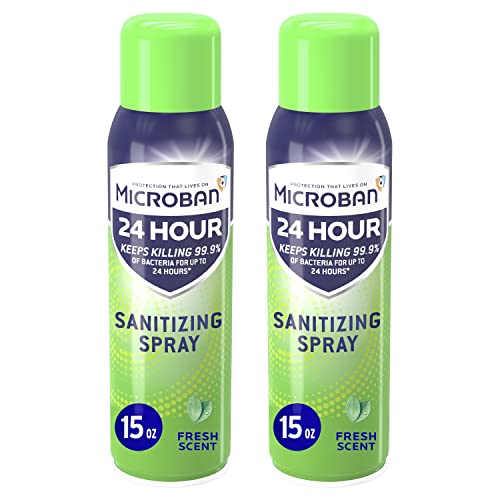 MICROBAN Disinfectant Spray, 24 Hour Sanitizing and Antibacterial Spray, Sanitizing Spray, Fresh Scent, 2 Count (15oz Each)