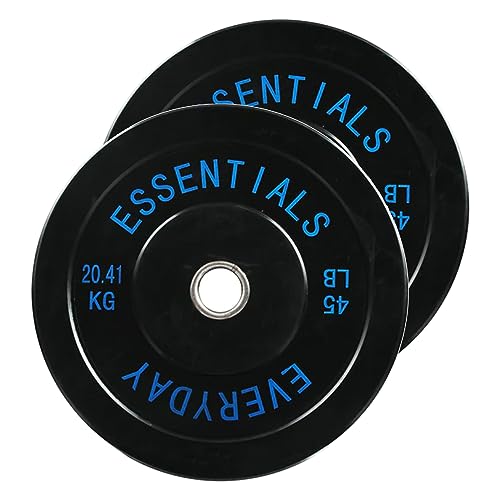 BalanceFrom Color Coded Black Olympic Bumper Plate Weight Plate with Steel Hub, 45LB Pair