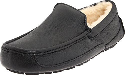 UGG Men's Ascot Slipper, Black Leather, 11