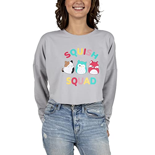 Bioworld Squishmallows Squish Squad Juniors Heather Gray Crop Sweatshirt-Medium