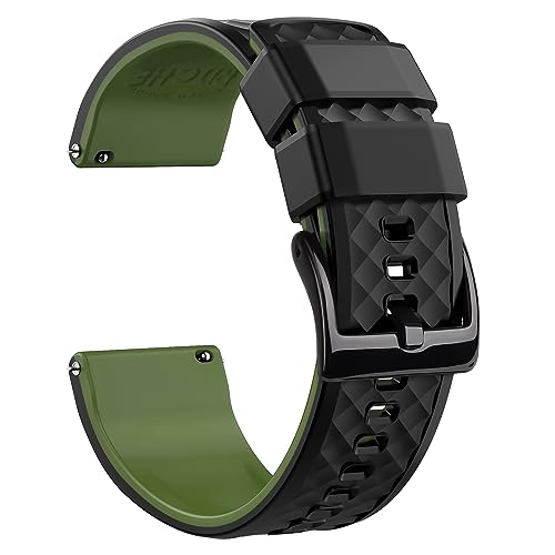 Ritche 24mm Silicone Watch Band Quick Release Rubber Watch Bands for Men Women - Black Top Army Green Bottom Black Buckle