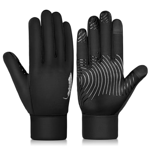 Winter Warm Running Gloves Men - Thermal Touch screen Lightweight Cold Weather Finger Women Glove Anti Slip Thin Windproof Black Gloves for Riding Driving Hiking Fishing Cycling Outdoor Mens & Womens