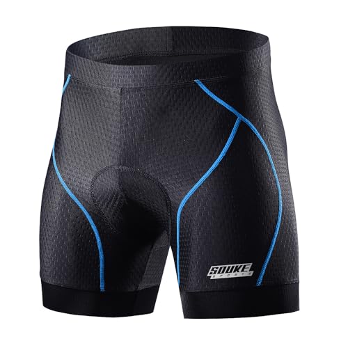 Souke Sports Men's Cycling Underwear Shorts 4D Padded Bike Bicycle MTB Liner Shorts with Anti-Slip Leg Grips (Blue,Medium)