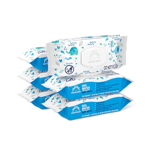 Amazon Brand - Mama Bear 99% Water Baby Wipes, Hypoallergenic, Fragrance Free, 432 Count (6 Packs of 72)
