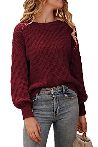 PRETTYGARDEN Women's 2023 Winter Pullover Sweater Casual Long Sleeve Crewneck Loose Chunky Knit Jumper Tops Blouse (Red,X-Large)