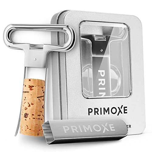 Primoxe Ah So Two Prong Wine Cork Remover with Bottle Opener - Professional Stainless Steel Puller - Extractor For Opening & Vintage Collecting - for Connoisseurs & Collectors to Uncork