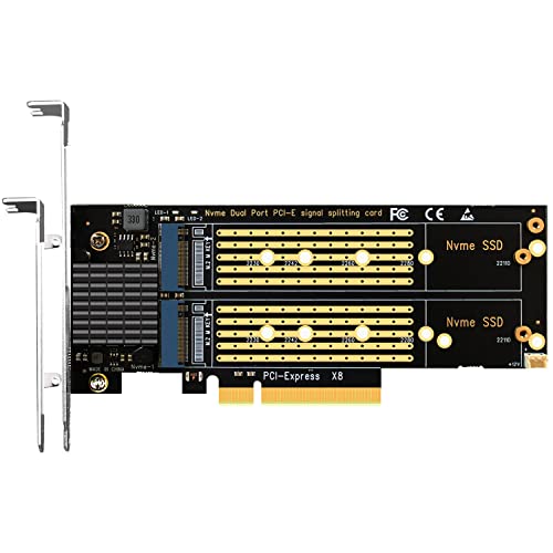 GLOTRENDS PA21 Dual M.2 PCIe 4.0 NVMe Adapter, Support 2 NVMe M.2 SSD (22110/2280/2260/2242/2230 Size), Without PCIe Splitter Function (PCIe Bifurcation Motherboard is Required)