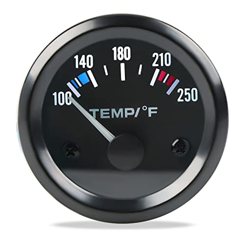 WATERWICH 2' 52mm Water Temperature Gauge 100-250℉ with LED Backlight Water Temp Thermometer Meter Kit DC12V for Ship Car Truck Vehicle Automotive Boat Marine