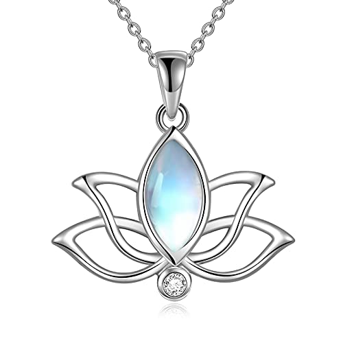 YFN Lotus Flower Necklace Sterling Silver Moonstone Lotus Pendant Lotus Jewelry Gifts for Women