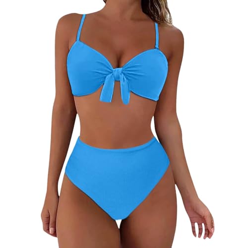 Generic Women's Bikini Sets Two Piece Swimsuits High Waisted Adjustable Straps V Neck Tie Bathing Suit Beach Hawaii Swimwear（Sky Blue,XX-Large