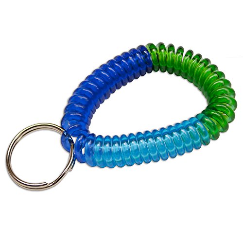 Lucky Line 2” Spiral Wrist Coil with Steel Key Ring, Multi-Color Flexible Wrist,  Band Key Chain Bracelet, Stretches to 12”, Blue, Dark Blue,Green 1 PK (4103341)