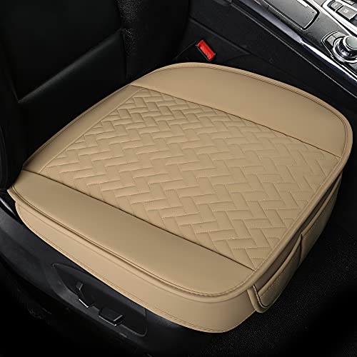 West Llama 1 Pair Front Car Seat Covers for Driver and Passenger Bottom Seats, Luxury PU Leather Car Seat Cushions Protectors Waterproof and Wear-Resistant, Beige