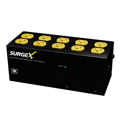 SurgeX SA-1810 Standalone Surge Eliminator - 120 Volt/15 Amp - Advanced Series Mode Surge Protector and EMI/RFI Noise Filter - 10 Outlets