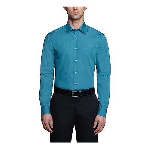 Van Heusen Men's Dress Shirt Fitted Poplin Solid, Deep Sea, 18.5' Neck 34'-35' Sleeve