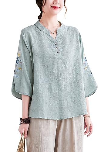 DOVWOER Women's 3/4 Sleeve T-Shirt Henley V Neck Tops Casual Loose Tunic Shirts