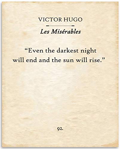 Victor Hugo - Les Miserables - Even The Darkest Night Will End - 11x14 Unframed Typography Book Page Print - Great Inspirational Gift and Decor Under $15
