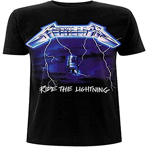 Metallica Men's Ride The Lightning Tracks (Back Print) Slim Fit T-Shirt Large Black