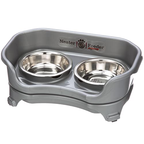 Neater Feeder - Express Model - Mess-Proof Cat Bowls (Cat, Gunmetal Grey) – Made in USA – Elevated, No Spill, Non-Tip, Non-Slip, Raised Stainless Steel Food & Water Pet Bowls