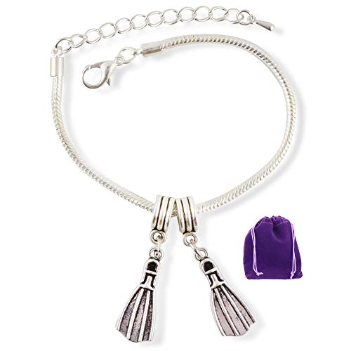Scuba Diver Gifts | Diver Diving Flippers Stainless Steel Snake Chain Charm Bracelet a Great Scuba Bracelet for Women and Men
