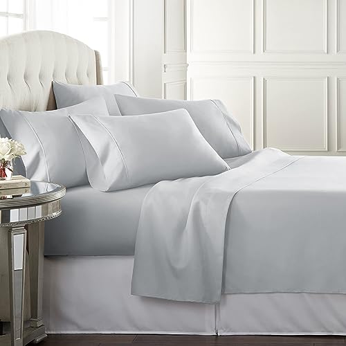 Danjor Linens Queen Sheet Set - 6 Piece Set Including 4 Pillowcases - Deep Pockets - Breathable, Soft Bed Sheets - Wrinkle Free - Machine Washable - Light Grey Sheets for Queen Size Bed - 6 pc