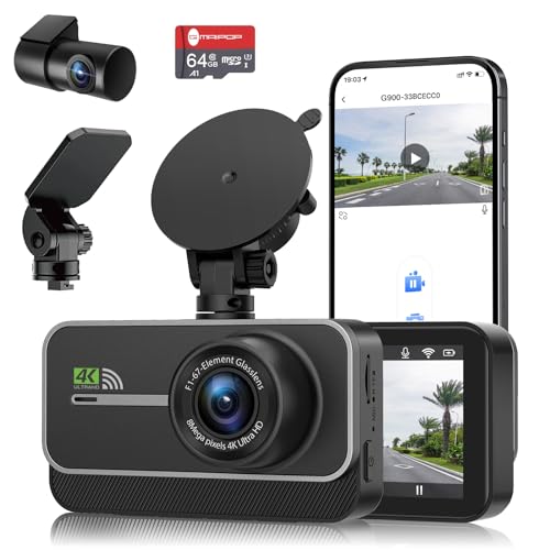 GMAIPOP Dash Cam Front and Rear,4K+1080P WiFi Dual Dash Camera for Cars with App, 3' IPS Dashboard Camera Recorder,Night Vision,24H/7 Parking Mode, Loop Recording,170° Wide Angle,Free 64GB SD Card
