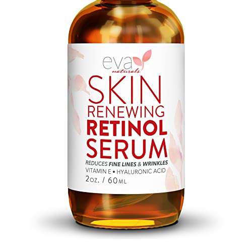 Eva Naturals Retinol Serum 2.5% For Face Anti Aging Serum with Hyaluronic Acid - Minimizes Fine Lines & Wrinkles, Improves Sun Damaged Skin and Fades Dark Spots - Vitamin A Serum (Double Size 2 oz)