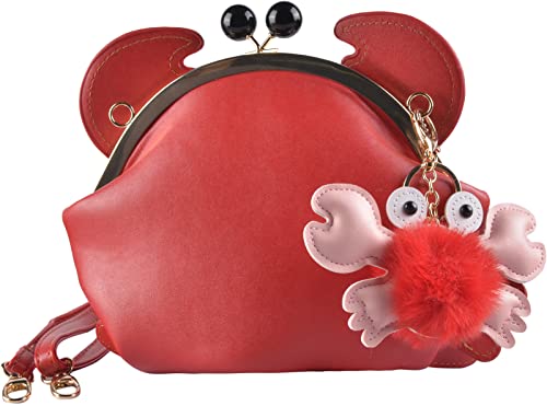 QZUnique Crab Shape Handbag Novelty Animal Shaped Purse Crossbody Bag Detachable Shoulder Bag for Women Girl