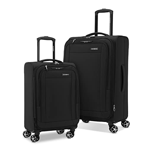 Samsonite Saire LTE Softside Expandable Luggage with Spinners, Black, 2PC SET (Carry-on/Medium)