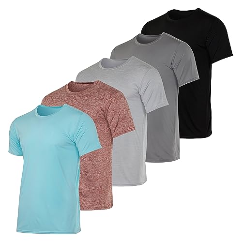 5 Pack Men’s Active Quick Dri Dry Fit Crew Neck T Shirts Athletic Running Gym Workout Short Sleeve Tee Tops Camisas para Hombres Summer