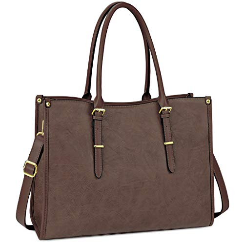Laptop Bag for Women 15.6 Inch Waterproof Lightweight Leather Laptop Tote Bag Womens Professional Business Office Work Bag Briefcase Large Computer Bag Shoulder Handbag Coffee