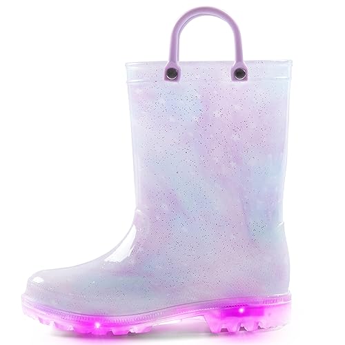 K KomForme Toddler Light Up Rain Boots Patterns and Glitter Rain Boots for Girls Boys with Handles,Starry Sky Gradient,10