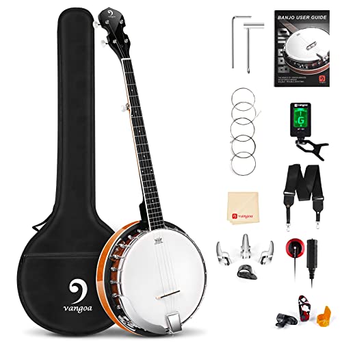 Vangoa Banjo 5 String Full Size Beginner Banjo Kit Remo Head Mahogany Resonator Banjo Closed Back with Premium Bag for Adults Teens Starters