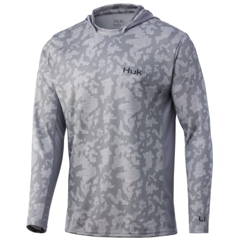 HUK mens Icon X Camo Hoodie |UPF 50+ Long-Sleeve Fishing Shirt, Running Lakes - Overcast Grey, Large US