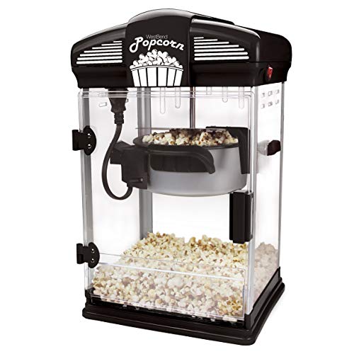 West Bend Stir Crazy Movie Theater Popcorn Popper, Gourmet Popcorn Maker Machine with Nonstick Popcorn Kettle, Measuring Tool and Popcorn Scoop for Popcorn Machine, 4 Qt., Black
