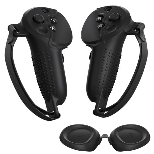 Controller Grips and Silicone Lens Cover Compatible with Meta Quest Pro Accessories Bundles Adjustment Leather Hand Knuckle Straps No Blocked Charging