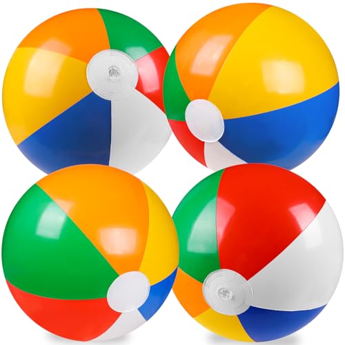 Vellibring 4 Pack 20' Summer Inflatable Big Beach Balls Rainbow Swimming Pool Water Games Toys for Kids Summer Party Supplies Decorations