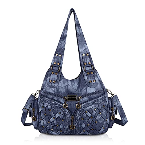 Angel Barcelo Roomy Fashion Hobo Womens Handbags Ladies Purse Satchel Shoulder Bags Tote Washed Leather Bag Blue