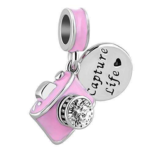 CharmSStory Travel Camera Capture Life Dangle Charm Bead for Charm Bracelet (Pink)