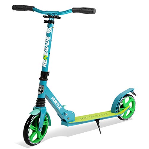 Lightweight and Foldable Kick Scooter - Adjustable Scooter for Teens and Adult, Alloy Deck with High Impact Wheels, Durable ABEC-7 Bearings w/ T-bar Anodized Clamp Collar, Teal Blue - Hurtle HURTSTEL