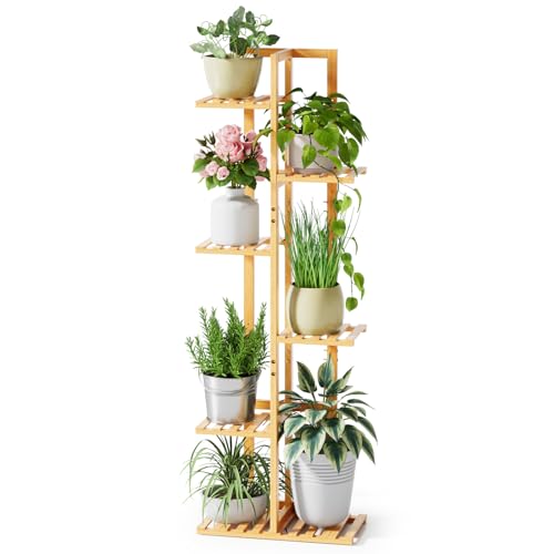 ROSSNY Plant Stand Indoor, 6 Tier 7 Potted Bamboo Plant Stands for Indoor Plants, Corner Plant Stand,Plant Shelf For Indoor, Tiered Plant Stands, Planter Holder for Multiple Plants Indoor Tall, Natural