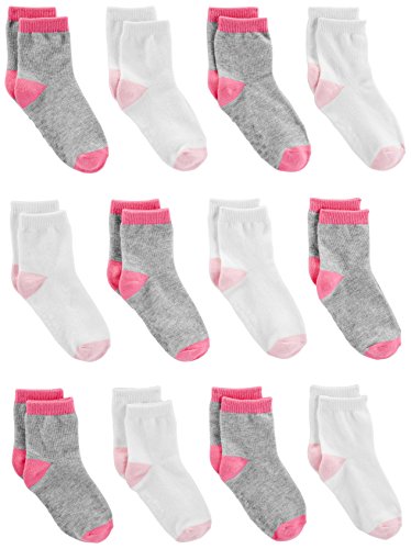 Simple Joys by Carter's Unisex Babies' Crew Socks, 12 Pairs, Grey/Pink/White, 12-24 Months