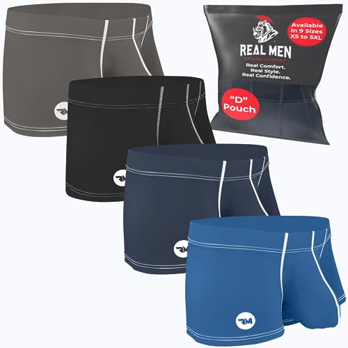 Real Men 3in Nylon Boxer Briefs D Pouch Med 4pk Blk/Drk Blu/Lt Blu/Gry Sexy Mens Underwear Bulge Male Bulge Enhancement Underwear Mens Ice Silk Underwear Breathable Underwear For Men Trunks For Men