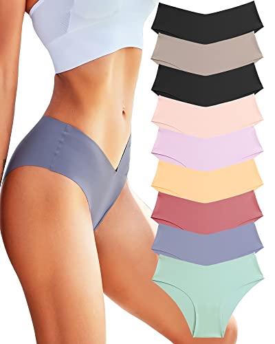 ROSYCORAL Women’s Seamless Bikini Panties Soft Stretch Invisibles Briefs No Show Hipster Underwear cheeky 9 pack XS-L (M)