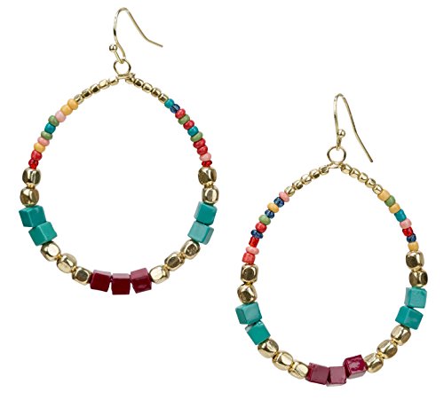 Bohemian Multi-Colored Cube Beaded Hoop Earrings for Women | SPUNKYsoul Collection (Teal/Red/Cube)