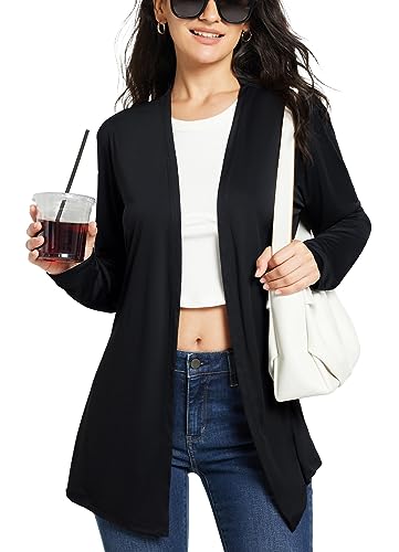 BALEAF Women's Lightweight Cardigan with Pockets Long Sleeve Shirts Open Front Sweaters Casual Loose Long Jackets Soft Drape Black L