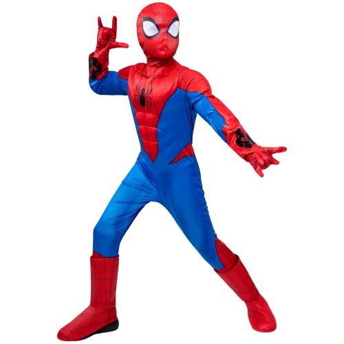 Marvel Spider-Man Official Youth Deluxe Costume - Padded Jumpsuit with Gloves and Detachable Mask