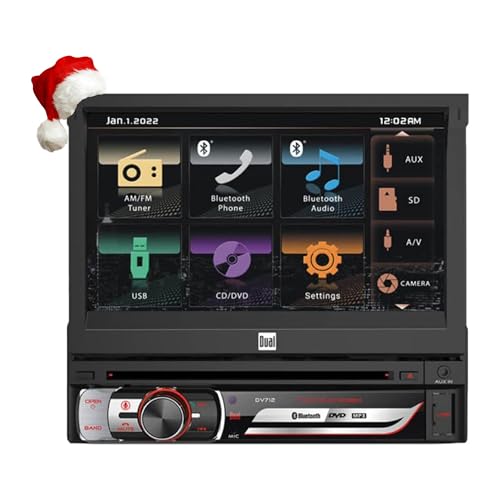 Dual Electronics DV712 7-inch AM/FM Motorized Flip Out LED Media Touch Screen Single DIN Car Stereo Radio with CD & DVD Player, Siri/Google Voice Assist, Bluetooth, USB and microSD Inputs