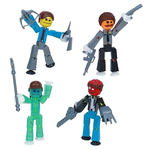 Zing StikBot Zombie Hunters Pack, Set of 4 Printed StikBots Collectable Figures, Includes 4 StikBots and Accessories, Stop Motion Toy for Kids Ages 4 and Up