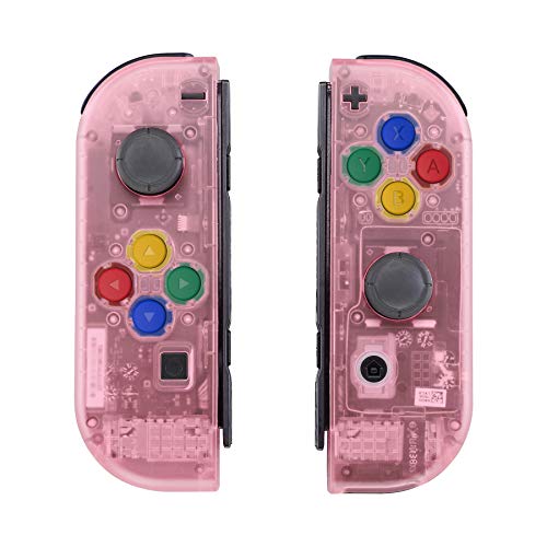 eXtremeRate DIY Replacement Shell Buttons for Nintendo Switch & Switch OLED, Clear Cherry Pink Custom Housing Case with Corlorful Button for Joycon Handheld Controller - Console Shell NOT Included